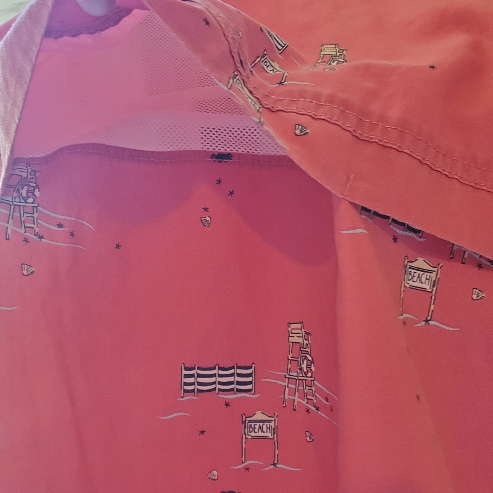 Izod Saltwater Performance vented Mens Small Salmon Pink BeachPrintFishing Shirt - Picture 5 of 8